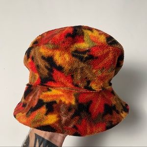 008 - VINTAGE 90s JOYSTERS FALL AUTUMN LEAFS OUTDOORS ORANGE RED BUCKET HAT CAP